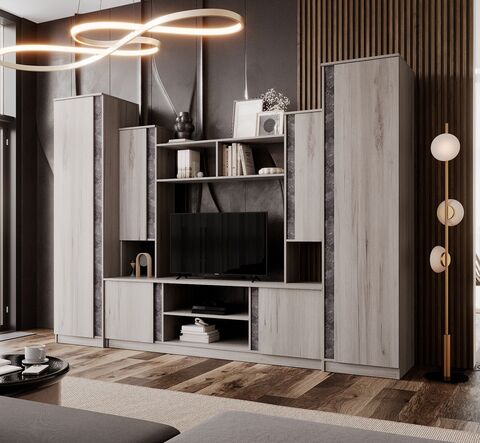 Гостиная Атлантида 5 (Дуб Крафт серый/Бетон Темный, Дуб Крафт серый)