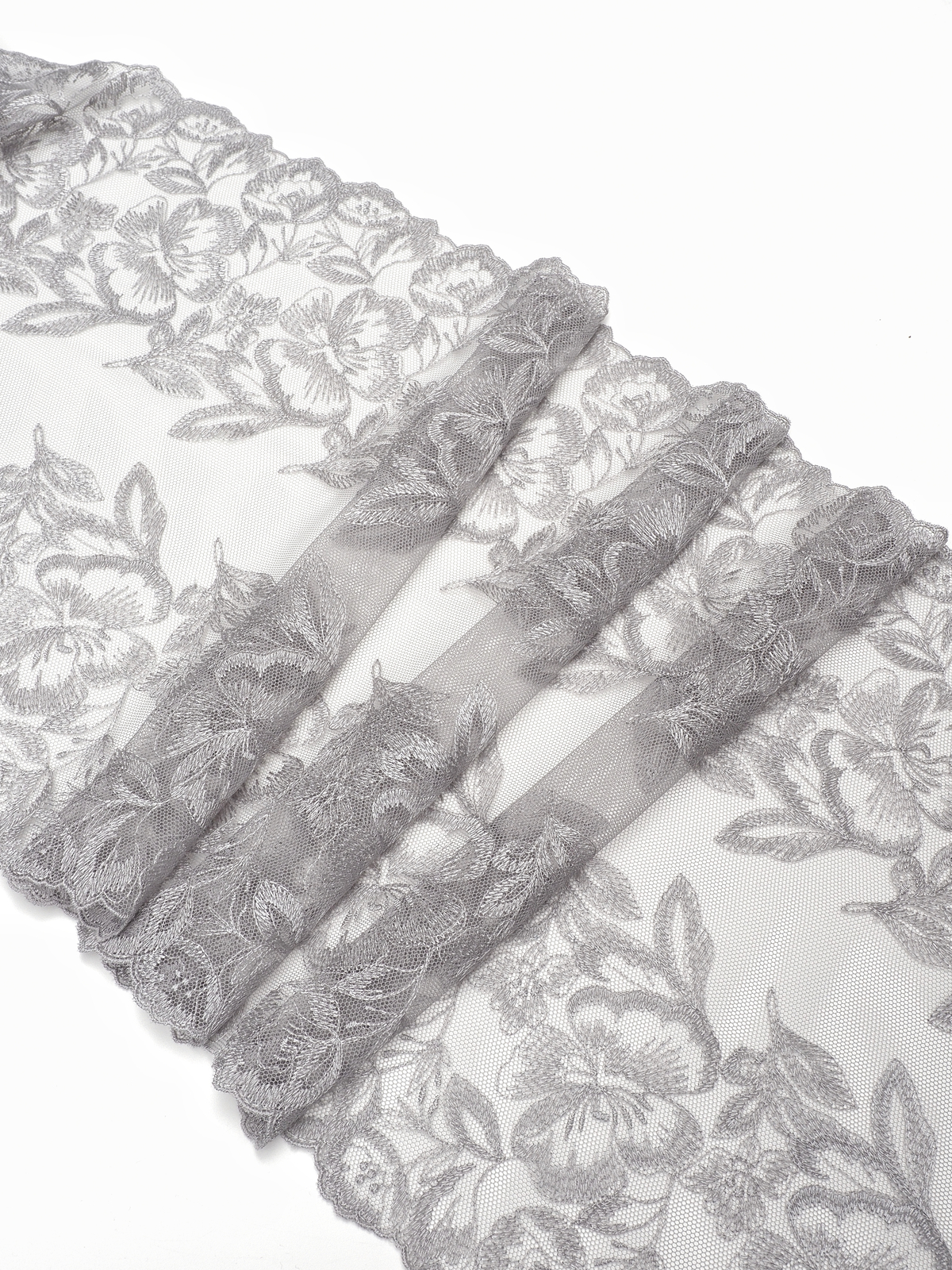 Кружево вышивка на сетке светло-серая неэластичная ширина 28 см