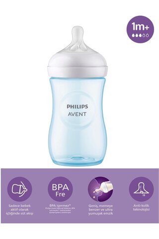 Biberon Natural Response baby bottle, 260ml, 1m+, blue