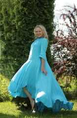 Виола. Голубое, льняное платье летящего силуэта PL-42700