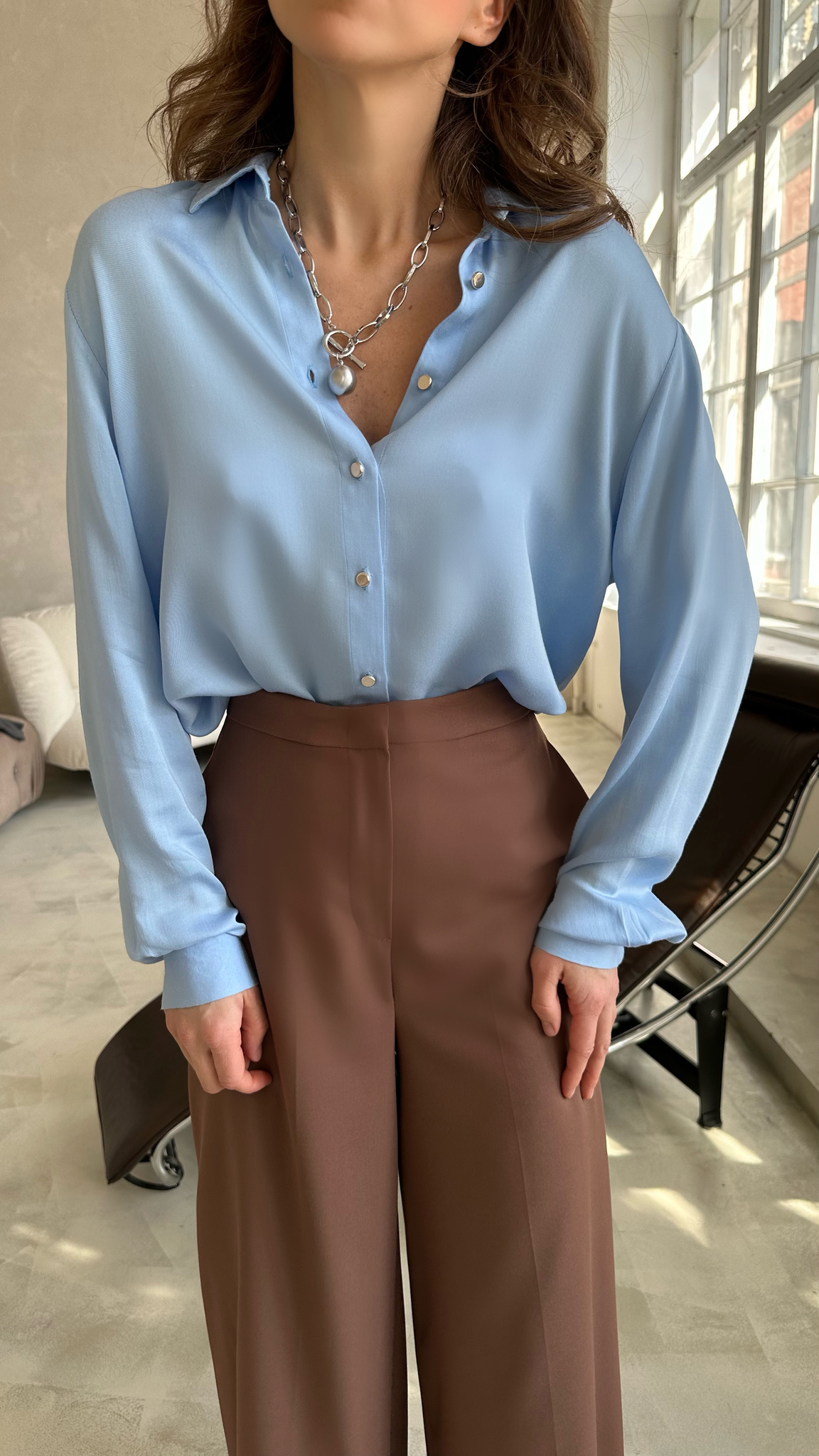 Блуза из вискозы с декоративными пуговицами PREMIUM QUALITY