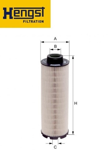 Топливный фильтр на тягачи МАН ТГА D2866/2876. Запчасть новая. В наличии.  Производитель Hengst (Германия).  Параметры в мм: A-76.00 B-27.50 C-12.00 H-229.00.  Оригинальный номер MAN: 51125030042.