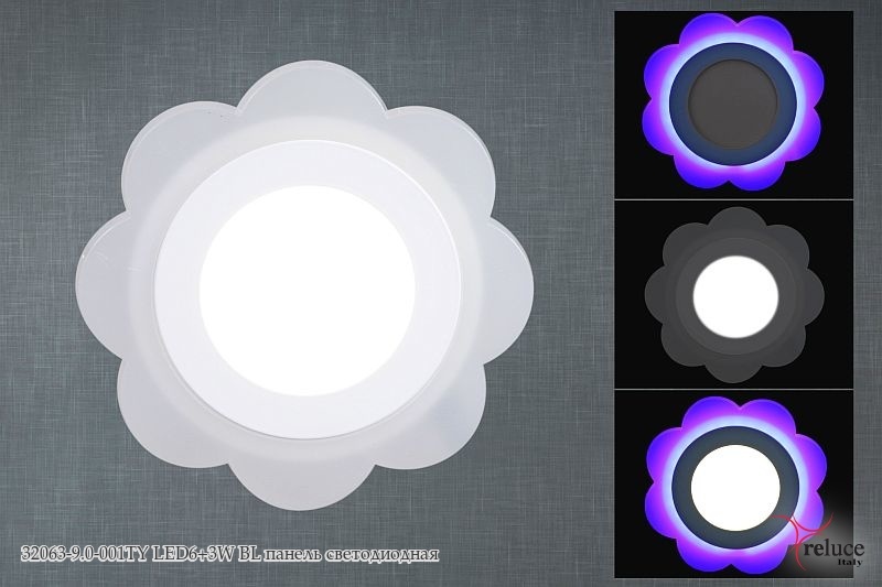 Панель светодиодная Встраиваемая 32063-9.0-001TY LED6+3W BL по кругу синее свечение без Пульта