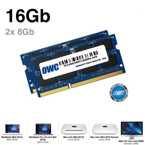Комплект модулей памяти OWC 16GB (2x 8GB) 1066MHZ DDR3 SO-DIMM PC3-8500 для Apple 2010 iMac, mac mini, macbook pro 1.5V