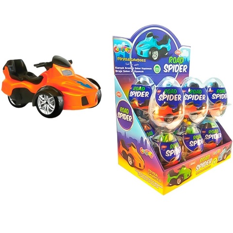 Яйцо огромное Пластик  ROAD SPIDER с игрушкой и драже сахарное 1кор*6бл*12шт,20г