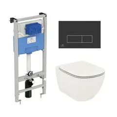 Ideal Standard T3868V1/121A6 Промо-набор 3 в 1 (Унитаз T0079V1 и сиденье T3527V1 TESI, инсталляция R020467 PROSYS, панель смыва R0121A6 OLEAS) фото