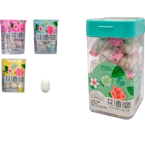 Конфеты сосательные ассорти с цветочным вкусом Yimubai 1кор*12бл*45шт,3,8г