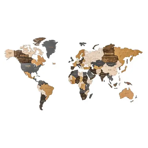 Декор на стену Карта мира многоуровневый, сканди L, 60*105 см.