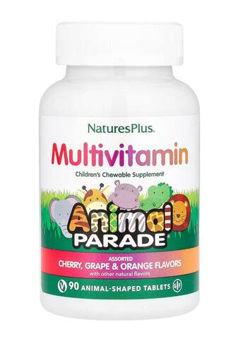 NaturesPlus Animal Parade, жевательные мультивитамины для детей, со вкусом вишни, винограда и апельсина, 90 таблеток в форме животных