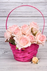 Корзина плетеная с ручкой (бамбук), Фуксия, D=17 см, H=9*30 см, 1 шт.