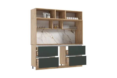 ЛДСП Кухня Карина Центральная секция 2050 (с местом под МП) (Дуб Крафт, Изумрудный)