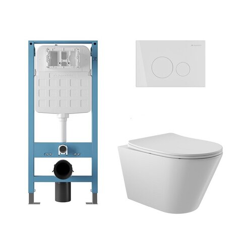 Aqueduto AQDS341T AQD комплект: TECNICA Novo Система инсталляции для подвесного унитаза, CIRCULO Novo Панель смыва, белый глянцевый, CONE Tornado Унитаз подвесной 525*360 безободковый, Tornado, сиденье с микролифтом, белый глянцевый