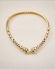 84623- Колье ПАНТЕРА -две головы, жесткое разъемное с эмалью коллекция PANTHERE