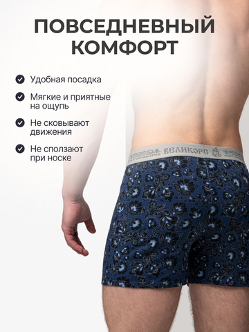 Комплект из 3-х семейных трусов - «Синяя хохлома»