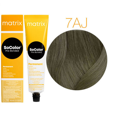 Matrix SoColor Pre-Bonded 7AJ блондин пепельно-нефритовый, стойкая крем-краска для волос