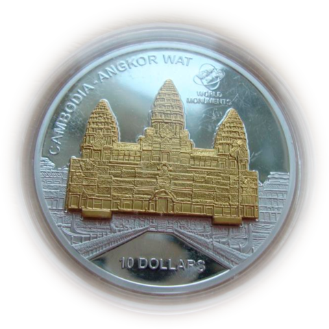 О-ва Кука 10 долларов 2008 Камбоджа Ангкор-Ват Мировые памятники 3D СЕРЕБРО