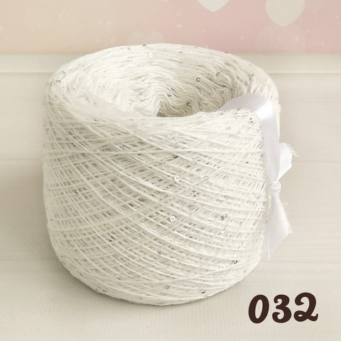 ХЛОПОК С ПАЙЕТКАМИ 100гр, 032, Молочный/Серебро