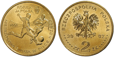 2 злотых Чемпионат мира по футболу в Корее и Японии (Спорт) 2002 год, Польша. UNC