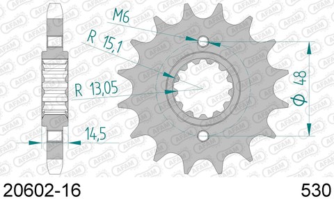 20602-16 Звезда передняя HONDA CB 1100, 1300, CBR 1000, VFR 800 (ведущая) стальная, 530, AFAM (JTF339.16)