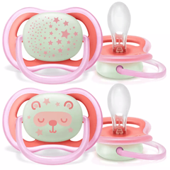 Əmzik \ ultra air soother nighttime, 6-18m, 2-pack, girl