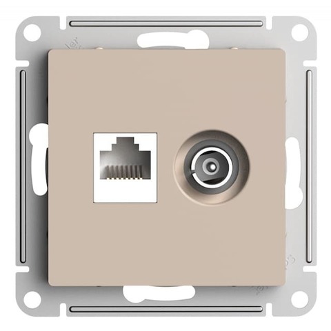 Розетка двойная комп+TV, RJ45+TV, кат.5е. Цвет Песочный. Schneider Electric AtlasDesign. ATN001289