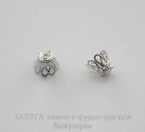 Шапочка для бусины филигранная (цвет - античное серебро) 9х7 мм, 20 штук