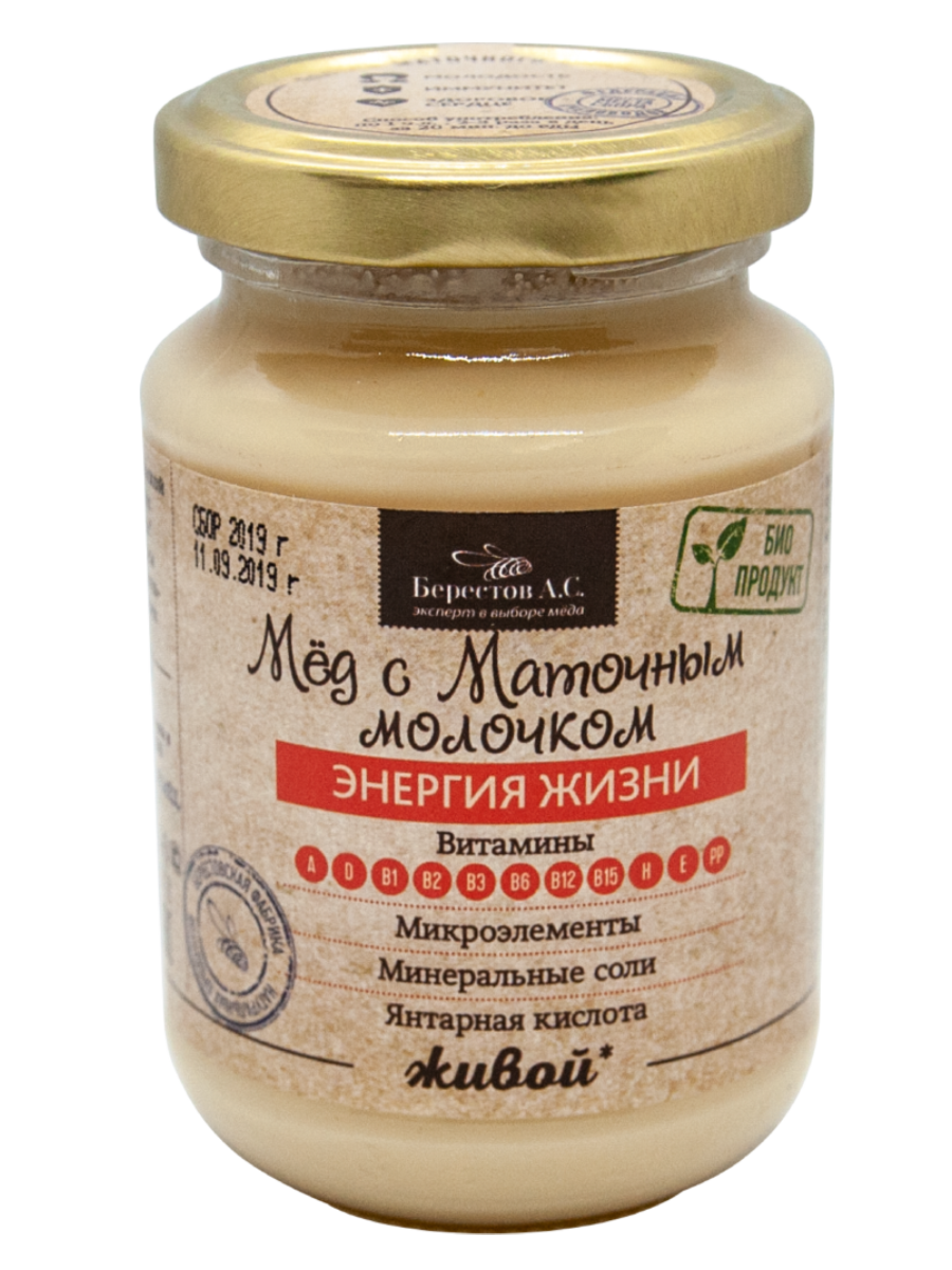 Мед Живой С маточным молочком/ стекло 240г Мёд