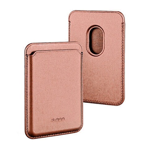 Кожаный чехол для пластиковых карт магнитный (MagSafe) / Картхолдер - кошелек для iPhone 12, 13 серии K-Doo Magsafe Leather Wallet (Светло-розовый)