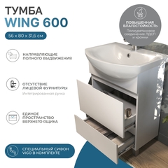 Тумба под раковину Wing 600-0-2 (Балтика) белый