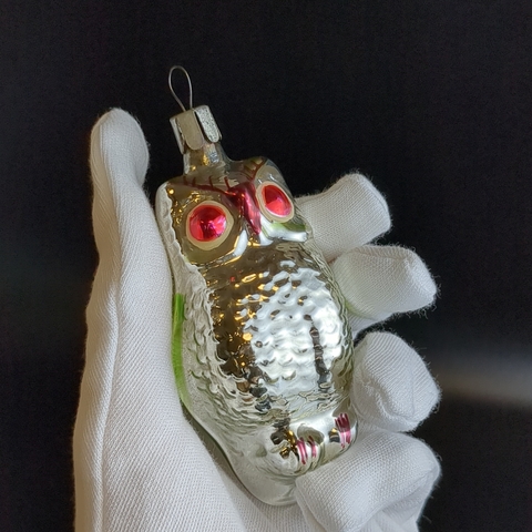 Ёлочная игрушка филин, сова, стекло, подвесная, роспись, винтаж СССР 1965-1990 гг