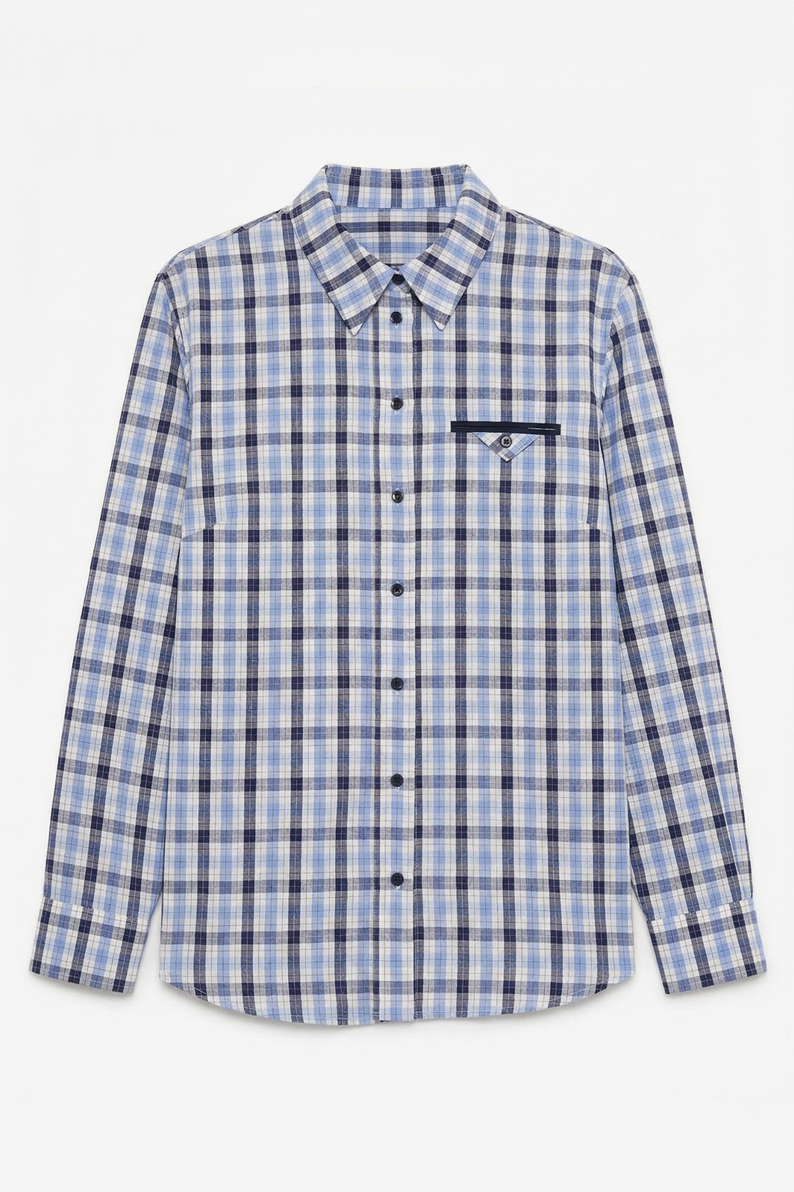 Рубашка с декоративным карманом в клетку, синий