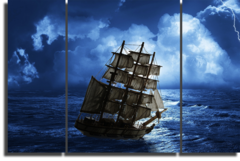 Модульная картина "Корабль в море ночью"