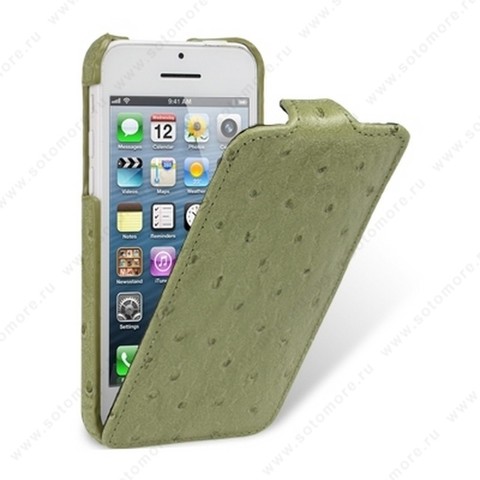 Чехол-флип Melkco для iPhone SE/ 5s/ 5C/ 5 Leather Case Jacka Type (Ostrich Print pattern - Olive Green)