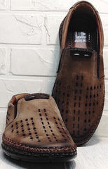 Мужские кожаные мокасины туфли в дырочку мужской кэжуал стиль Luciano Bellini 91737-S-307 Coffee.