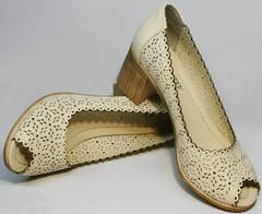 Модные кожаные туфли босоножки женские Sturdy Shoes 87-43 24 Lighte Beige.