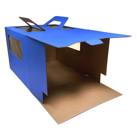 Коробка для торта 24*24*20 см, Голубая, с ручками и окнами