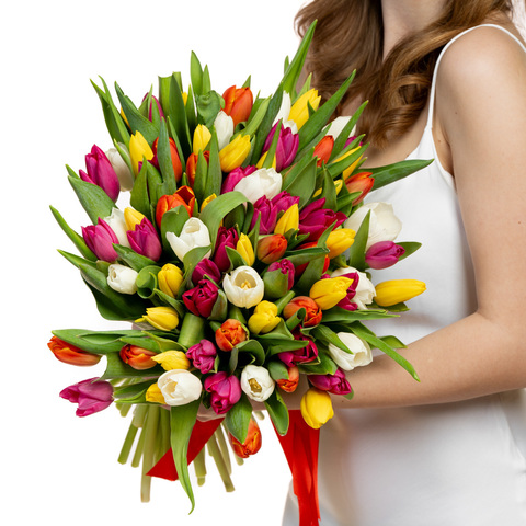 Букет 75 тюльпанов микс
