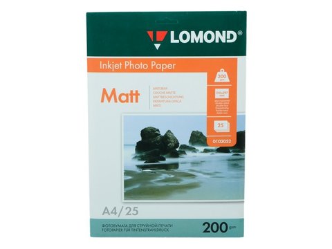 Фотобумага LOMOND Двусторонняя Матовая A4, 200 гр/м., 25л.