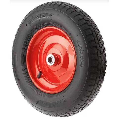 PR 3000-20(65) - Колесо для тачки / тележки пневматическое 4.00-8, диаметр 380 мм, ось 20 мм, металлический обод, симметричная ступица, шариковый подшипник