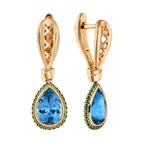 Серьги с Топазом Swiss и Цаворитами, E0189-1/14