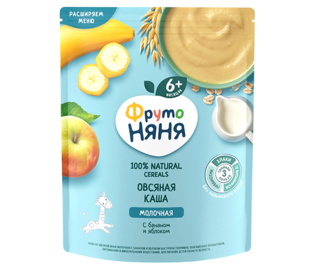 Каша ФрутоНяня Овсяная молочная с Бананом и Яблоком 200гр