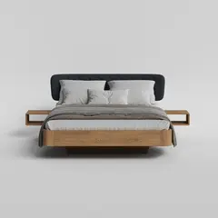 Кровать из дуба цельноламельного с тумбами и подсветкой Батерфлай 200x200