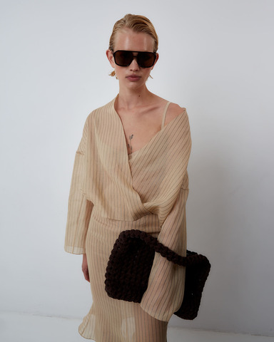 Блуза на запах из хлопка Брунелло Кучинелли бежевый/серебристый