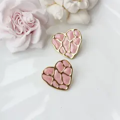 Серьги пусеты Сердца с эмалью, розовый, 25 мм, сталь, позолота, СГ043