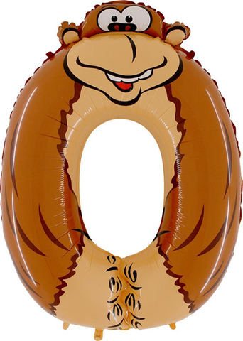 Воздушный шар (40''/102 см) Цифра, 0 Обезьяна, 1 шт.