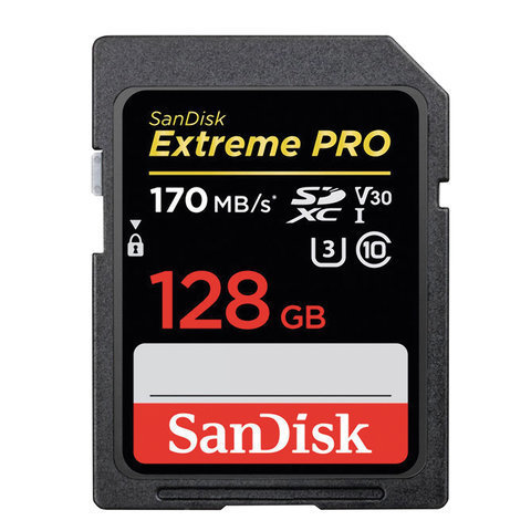 Карта памяти SDXC 128 GB SANDISK Extreme Pro UHS-I U3, V30, 170 Мб/сек (class 10), SDSDXXG-128G-GN4IN, DXXY-128G-GN4IN