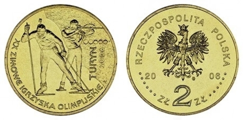 2 злотых Турин 2006, XXV Зимние олимпийские игры (Спорт) 2006 год, Польша. UNC