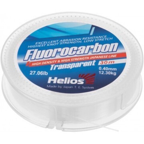Купить рыболовную леску флюорокарбон Helios Fluorocarbon 0,40мм 30м Transparent HS-FCT 40/30