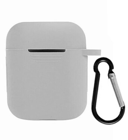 Силиконовый чехол с карабином ультратонкий для AirPods 1, 2 Silicon Case (Серый)