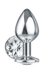 Серебристая анальная пробка Sparkle XL с прозрачным кристаллом - 11 см. - 